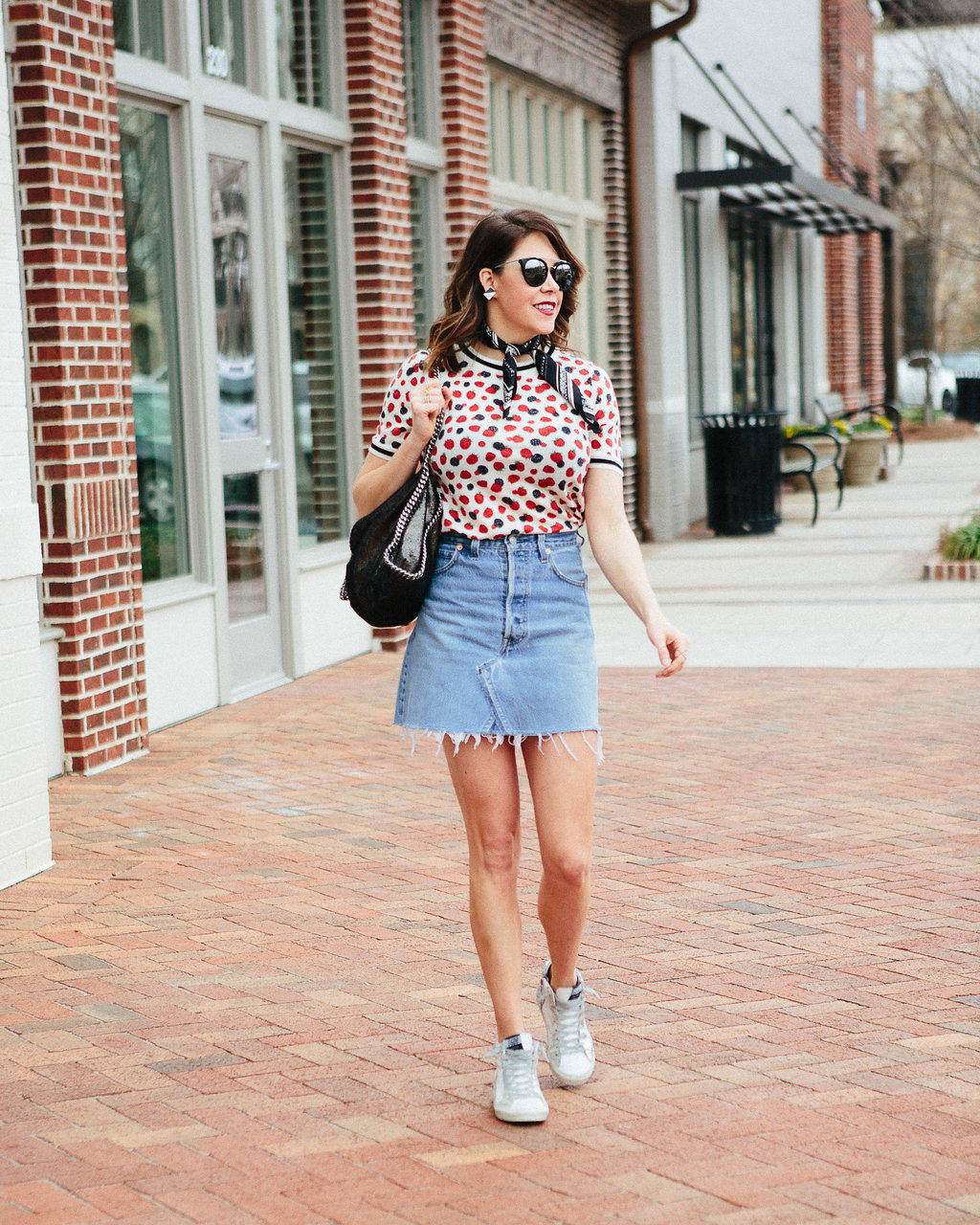 Denim jean skirt outfit sale