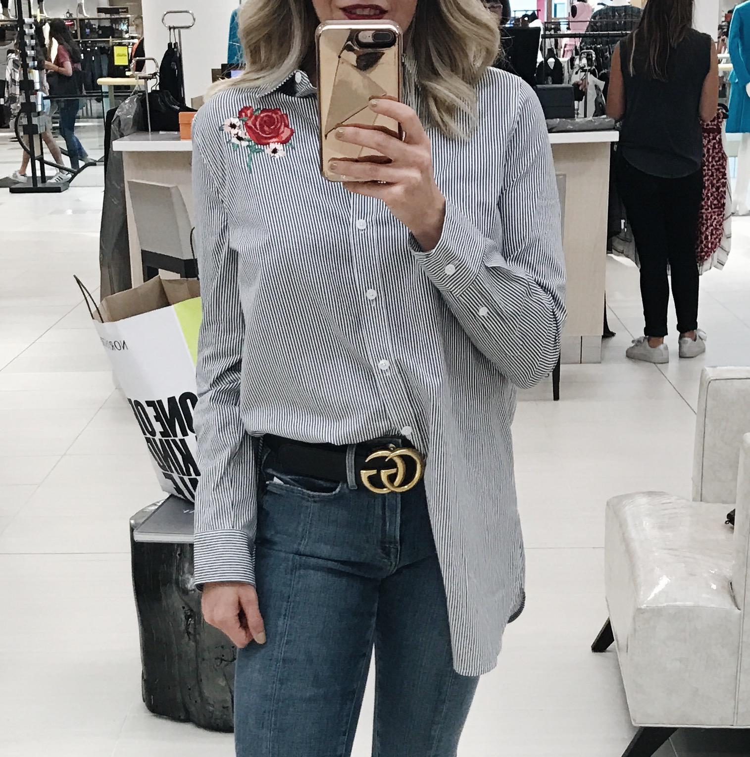 EMBROIDERED COTTON TUNIC + GUCCI BELT