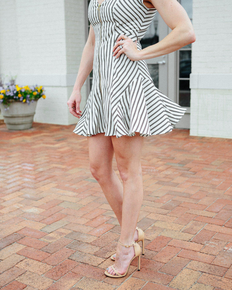 Fit and Flair dress // Easter dress // Stuart Weitzman nude sandals // black velvet choker // Blogger Lindsey Lutz from Life Lutzurious styles this Veronica Beard fit and flair dress that is perfect for Easter, summer vacation, or date night. Pair with a black velvet choker and strap sandals to complete the look.