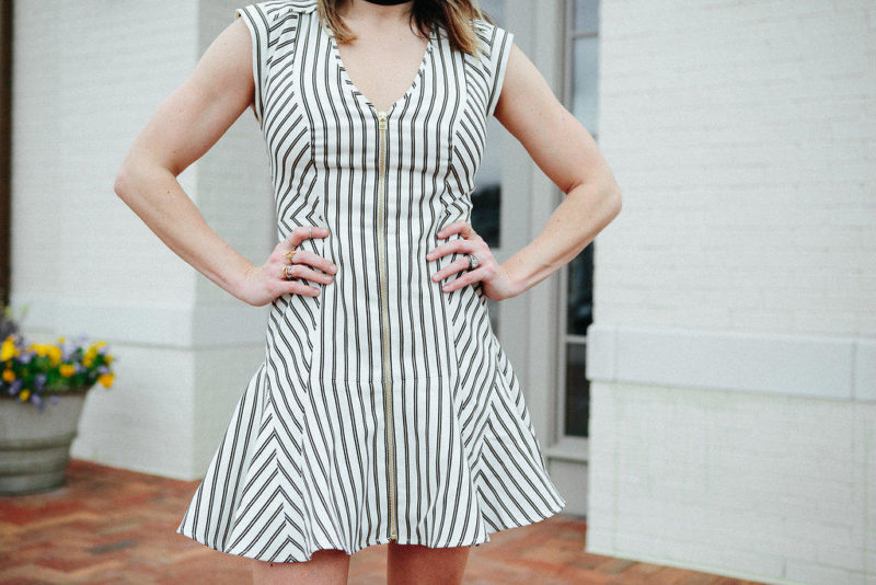 Fit and Flair dress // Easter dress // Stuart Weitzman nude sandals // black velvet choker // Blogger Lindsey Lutz from Life Lutzurious styles this Veronica Beard fit and flair dress that is perfect for Easter, summer vacation, or date night. Pair with a black velvet choker and strap sandals to complete the look.