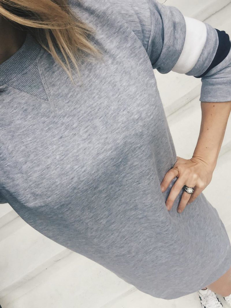 Blogger Lindsey Lutz from Life Lutzurious wearing Gray Sweatshirt Dress from Nordstrom Sale
