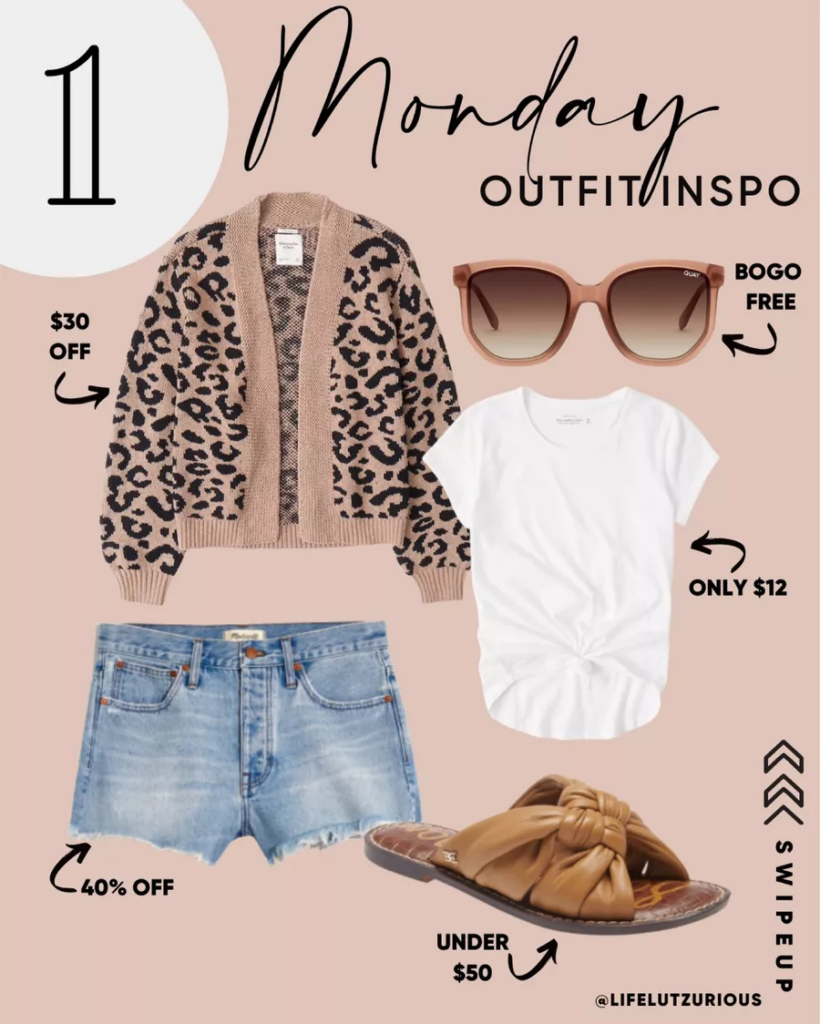 Knotted Tee, Leopard Cardigan, and Relaxed Denim Shorts